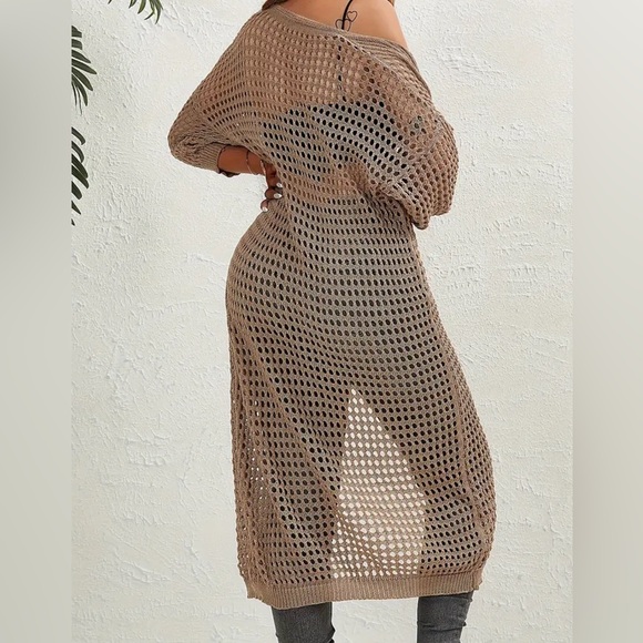 Long Coverup Tan Beige Cardigan - Picture 3 of 3